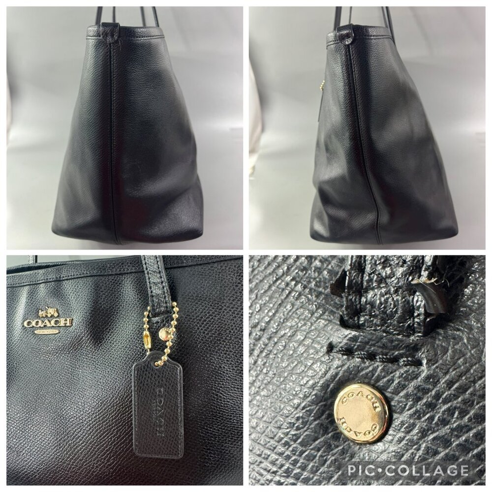 Authentic Coach # F34099 Black Leather Crossgrain Large Taxi Tote Bag - Picture 8 of 13
